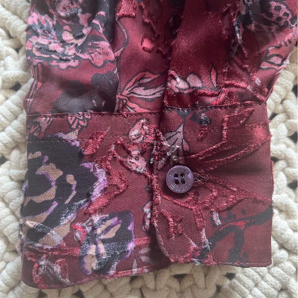 ETRO Silk Floral Button Down Shirt Semi-Sheer Wine colour Size 8 Like New - Picture 9 of 15